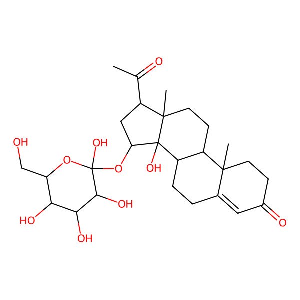 2D Structure of (10R,13R,14S,15S,17S)-17-acetyl-14-hydroxy-10,13-dimethyl-15-[(2R,3S,5S)-2,3,4,5-tetrahydroxy-6-(hydroxymethyl)oxan-2-yl]oxy-2,6,7,8,9,11,12,15,16,17-decahydro-1H-cyclopenta[a]phenanthren-3-one