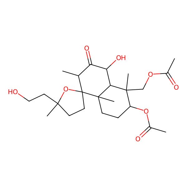 2D Structure of [(1S,2R,4aS,5R,5'S,6S,8S,8aS)-2-acetyloxy-8-hydroxy-5'-(2-hydroxyethyl)-1,4a,5',6-tetramethyl-7-oxospiro[2,3,4,6,8,8a-hexahydronaphthalene-5,2'-oxolane]-1-yl]methyl acetate