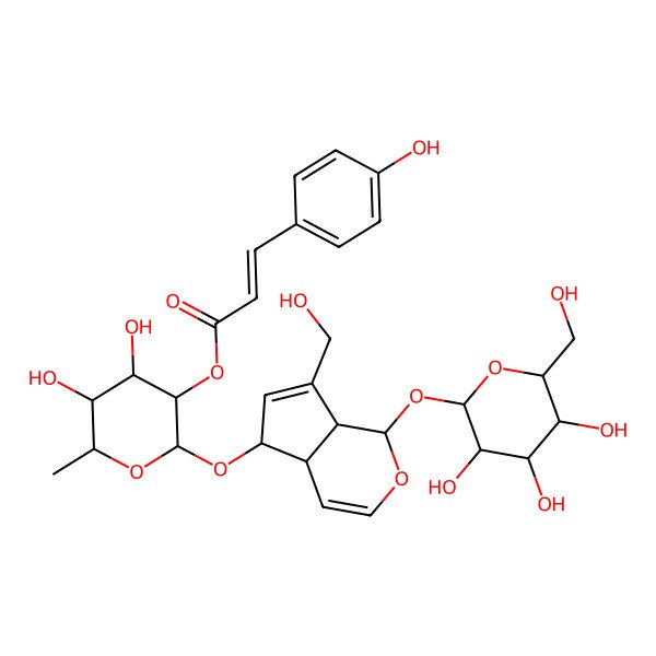 2D Structure of [4,5-Dihydroxy-2-[[7-(hydroxymethyl)-1-[3,4,5-trihydroxy-6-(hydroxymethyl)oxan-2-yl]oxy-1,4a,5,7a-tetrahydrocyclopenta[c]pyran-5-yl]oxy]-6-methyloxan-3-yl] 3-(4-hydroxyphenyl)prop-2-enoate