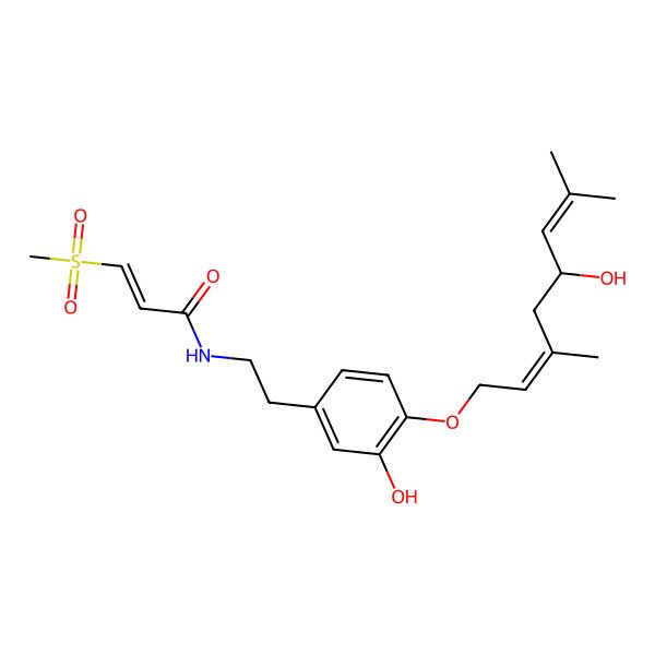 2D Structure of N-[2-[3-hydroxy-4-(5-hydroxy-3,7-dimethylocta-2,6-dienoxy)phenyl]ethyl]-3-methylsulfonylprop-2-enamide