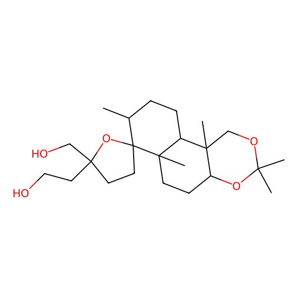 2D Structure of 2-[2'-(Hydroxymethyl)-3,3,6a,8,10b-pentamethylspiro[1,4a,5,6,8,9,10,10a-octahydronaphtho[2,1-d][1,3]dioxine-7,5'-oxolane]-2'-yl]ethanol
