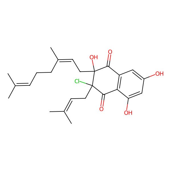 2D Structure of 3-Chloro-2-(3,7-dimethylocta-2,6-dienyl)-2,5,7-trihydroxy-3-(3-methylbut-2-enyl)naphthalene-1,4-dione