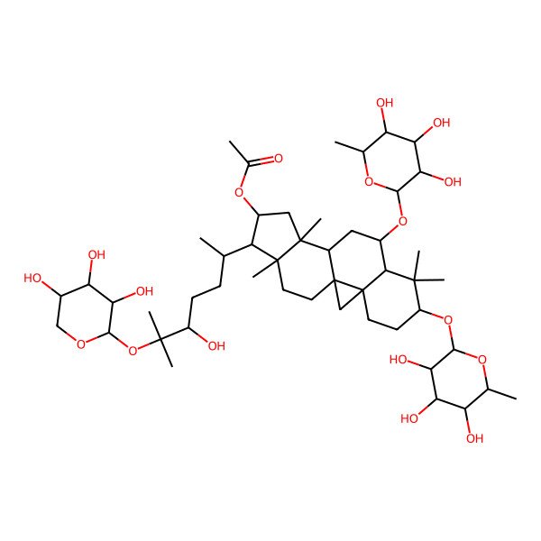2D Structure of [15-[5-Hydroxy-6-methyl-6-(3,4,5-trihydroxyoxan-2-yl)oxyheptan-2-yl]-7,7,12,16-tetramethyl-6,9-bis[(3,4,5-trihydroxy-6-methyloxan-2-yl)oxy]-14-pentacyclo[9.7.0.01,3.03,8.012,16]octadecanyl] acetate