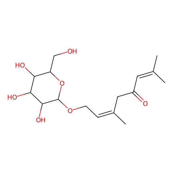2D Structure of (6E)-2,6-dimethyl-8-[(2R,3R,4S,5S,6R)-3,4,5-trihydroxy-6-(hydroxymethyl)oxan-2-yl]oxyocta-2,6-dien-4-one