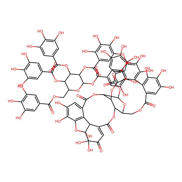 2D Structure of [2,4,5-Tris[(3,4,5-trihydroxybenzoyl)oxy]-6-[(3,4,5-trihydroxybenzoyl)oxymethyl]oxan-3-yl] 5-[[1,2,2,15,16,19,20,21,35,36-decahydroxy-3,6,11,24,32-pentaoxo-29-(3,4,5-trihydroxybenzoyl)oxy-7,10,25,28,31,40-hexaoxaoctacyclo[35.2.1.05,39.08,27.09,30.012,17.018,23.033,38]tetraconta-4,12,14,16,18,20,22,33,35,37-decaen-14-yl]oxy]-2,3,4-trihydroxybenzoate