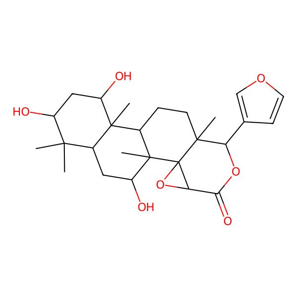 2D Structure of (1S,2R,4S,7R,8S,11R,12S,13S,15R,17S,19R)-7-(furan-3-yl)-13,15,19-trihydroxy-1,8,12,16,16-pentamethyl-3,6-dioxapentacyclo[9.8.0.02,4.02,8.012,17]nonadecan-5-one