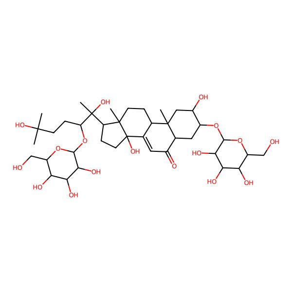 2D Structure of (2S,3S,5R,9R,10R,13R,14S,17S)-17-[(2R,3R)-2,6-dihydroxy-6-methyl-3-[(2S,3R,4S,5R,6R)-3,4,5-trihydroxy-6-(hydroxymethyl)oxan-2-yl]oxyheptan-2-yl]-2,14-dihydroxy-10,13-dimethyl-3-[(2S,3R,4S,5R,6R)-3,4,5-trihydroxy-6-(hydroxymethyl)oxan-2-yl]oxy-2,3,4,5,9,11,12,15,16,17-decahydro-1H-cyclopenta[a]phenanthren-6-one