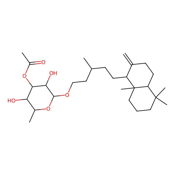 2D Structure of [2-[5-(5,5,8a-trimethyl-2-methylidene-3,4,4a,6,7,8-hexahydro-1H-naphthalen-1-yl)-3-methylpentoxy]-3,5-dihydroxy-6-methyloxan-4-yl] acetate