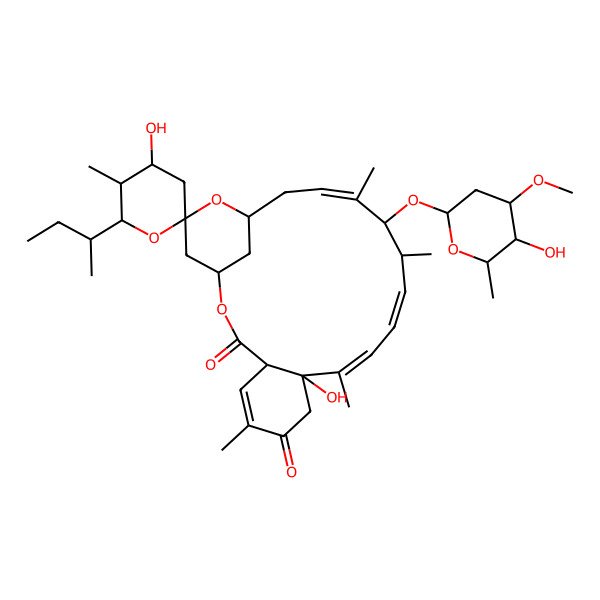 2D Structure of (1S,4R,4'S,5'S,6'R,9S,10E,12E,14S,15S,16E,19R,21R)-6'-[(2S)-butan-2-yl]-4',9-dihydroxy-15-[(2R,4S,5S,6S)-5-hydroxy-4-methoxy-6-methyloxan-2-yl]oxy-5',6,10,14,16-pentamethylspiro[2,20-dioxatricyclo[17.3.1.04,9]tricosa-5,10,12,16-tetraene-21,2'-oxane]-3,7-dione