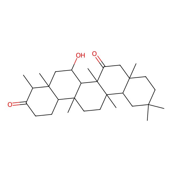 2D Structure of (4R,4aR,6R,6aS,6aS,6bR,8aR,12aR,14aS,14bR)-6-hydroxy-4,4a,6a,6b,8a,11,11,14a-octamethyl-1,2,4,5,6,6a,8,9,10,12,12a,13,14,14b-tetradecahydropicene-3,7-dione