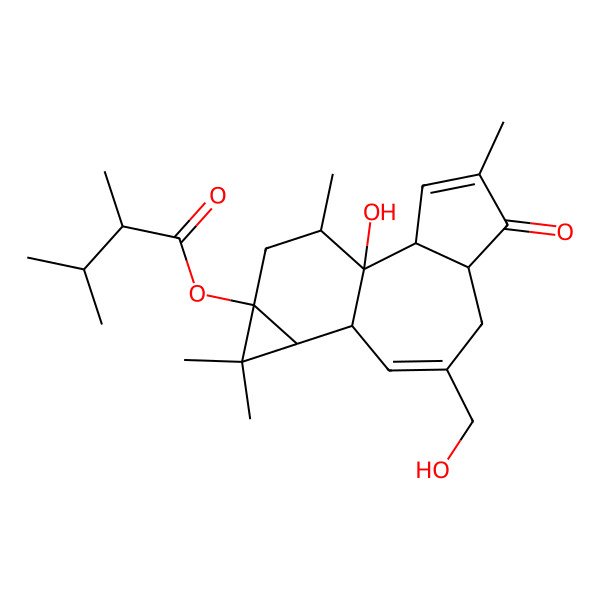 2D Structure of [(1R,2R,6S,10S,11R,13S,15R)-1-hydroxy-8-(hydroxymethyl)-4,12,12,15-tetramethyl-5-oxo-13-tetracyclo[8.5.0.02,6.011,13]pentadeca-3,8-dienyl] (2R)-2,3-dimethylbutanoate