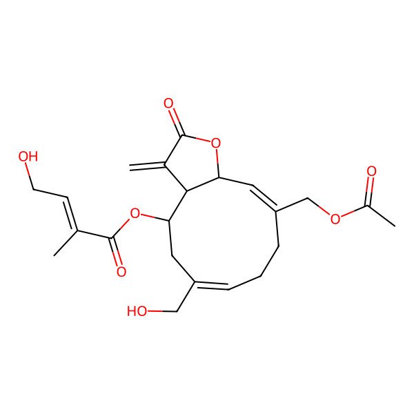 2D Structure of [10-(Acetyloxymethyl)-6-(hydroxymethyl)-3-methylidene-2-oxo-3a,4,5,8,9,11a-hexahydrocyclodeca[b]furan-4-yl] 4-hydroxy-2-methylbut-2-enoate