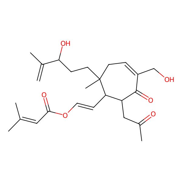 2D Structure of [(E)-2-[(1S,2S,7R)-5-(hydroxymethyl)-2-[(3R)-3-hydroxy-4-methylpent-4-enyl]-2-methyl-6-oxo-7-(2-oxopropyl)cyclohept-4-en-1-yl]ethenyl] 3-methylbut-2-enoate