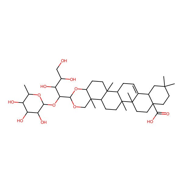 2D Structure of (1R,2R,5S,7R,10R,11R,14R,15S,18S,23S)-2,10,14,15,21,21-hexamethyl-7-[(1R,2S,3S)-2,3,4-trihydroxy-1-[(2S,3R,4R,5R,6S)-3,4,5-trihydroxy-6-methyloxan-2-yl]oxybutyl]-6,8-dioxahexacyclo[12.12.0.02,11.05,10.015,24.018,23]hexacos-24-ene-18-carboxylic acid