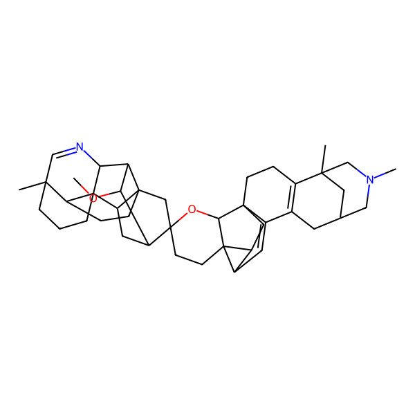 2D Structure of (1S,1'R,5S,5'R,8'R,9S,9'S,10'S,11'R,14S,14'S,15R,16R,17'S,18'R,19R,21S)-10'-methoxy-5,5',7-trimethylspiro[20-oxa-7-azaheptacyclo[13.6.1.15,9.01,12.04,11.014,16.016,21]tricosa-4(11),12-diene-19,12'-7-azahexacyclo[9.6.2.01,8.05,17.09,14.014,18]nonadec-6-ene]