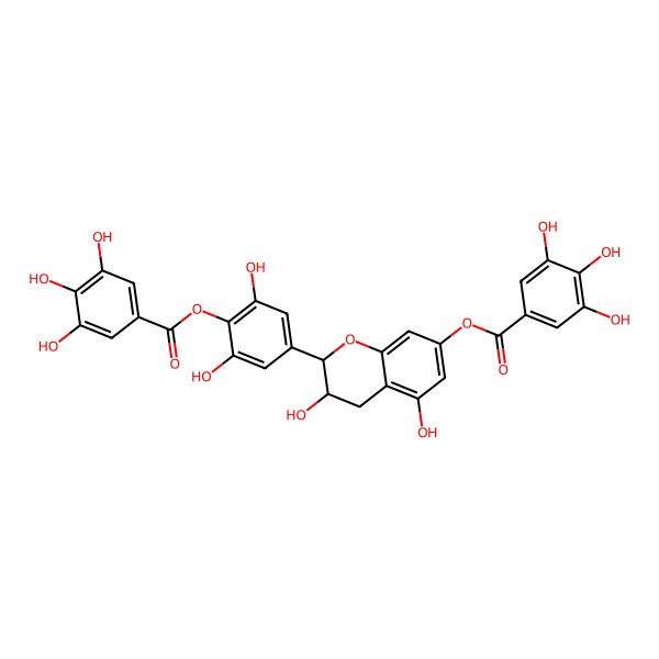 2D Structure of [(2S,3R)-2-[3,5-dihydroxy-4-(3,4,5-trihydroxybenzoyl)oxyphenyl]-3,5-dihydroxy-3,4-dihydro-2H-chromen-7-yl] 3,4,5-trihydroxybenzoate