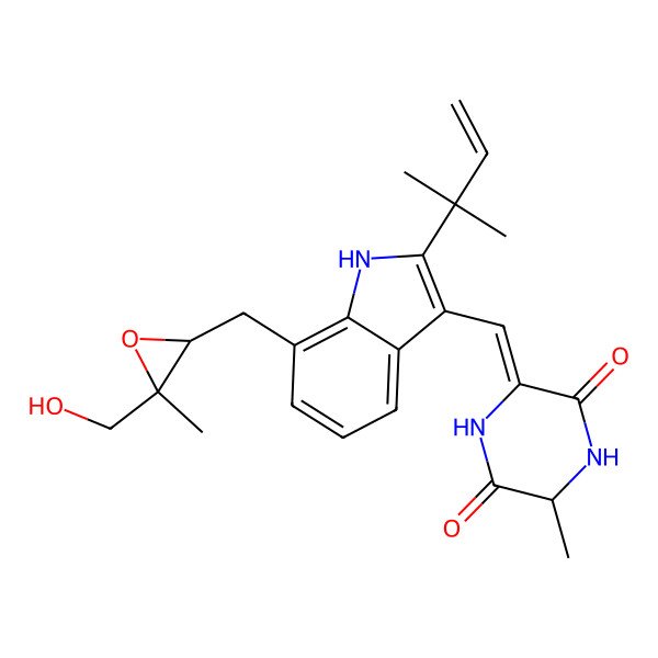 2D Structure of 3-[[7-[[3-(hydroxymethyl)-3-methyloxiran-2-yl]methyl]-2-(2-methylbut-3-en-2-yl)-1H-indol-3-yl]methylidene]-6-methylpiperazine-2,5-dione