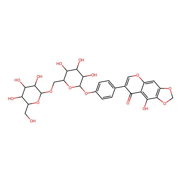 2D Structure of 9-Hydroxy-7-[4-[3,4,5-trihydroxy-6-[[3,4,5-trihydroxy-6-(hydroxymethyl)oxan-2-yl]oxymethyl]oxan-2-yl]oxyphenyl]-[1,3]dioxolo[4,5-g]chromen-8-one