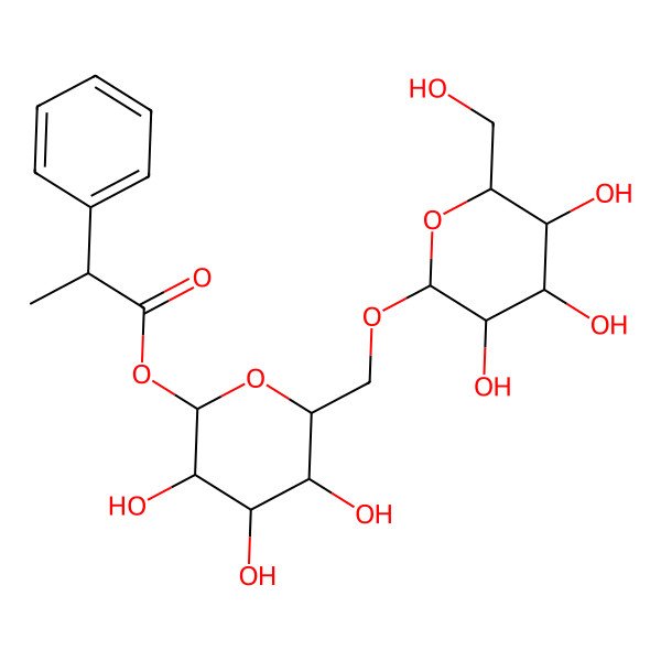 2D Structure of [(2S,3R,4S,5S,6R)-3,4,5-trihydroxy-6-[[(2R,3R,4S,5S,6R)-3,4,5-trihydroxy-6-(hydroxymethyl)oxan-2-yl]oxymethyl]oxan-2-yl] (2S)-2-phenylpropanoate
