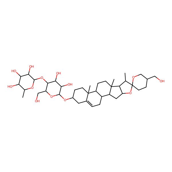 2D Structure of (2S,3R,4R,5R,6S)-2-[(2R,3S,4R,5R,6R)-4,5-dihydroxy-2-(hydroxymethyl)-6-[(1S,2S,4S,5'S,6R,7S,8R,9S,12S,13R,16S)-5'-(hydroxymethyl)-7,9,13-trimethylspiro[5-oxapentacyclo[10.8.0.02,9.04,8.013,18]icos-18-ene-6,2'-oxane]-16-yl]oxyoxan-3-yl]oxy-6-methyloxane-3,4,5-triol