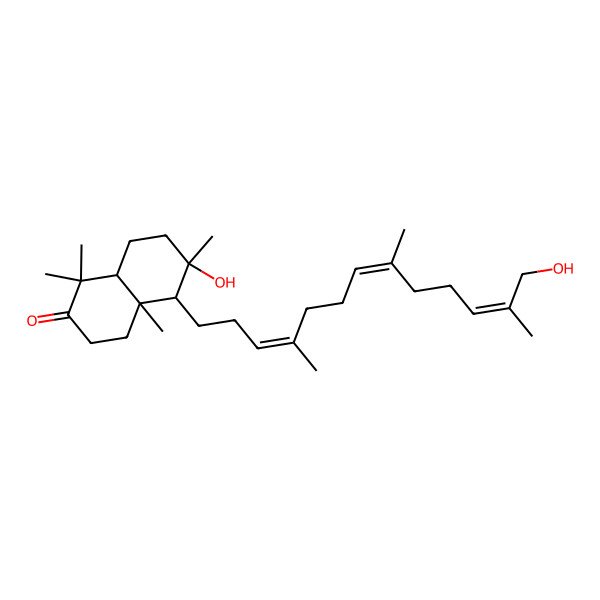2D Structure of 6-Hydroxy-5-(13-hydroxy-4,8,12-trimethyltrideca-3,7,11-trienyl)-1,1,4a,6-tetramethyl-3,4,5,7,8,8a-hexahydronaphthalen-2-one 2D Structure of 6-Hydroxy-5-(13-hydroxy-4,8,12-trimethyltrideca-3,7,11-trienyl)-1,1,4a,6-tetramethyl-3,4,5,7,8,8a-hexahydronaphthalen-2-one