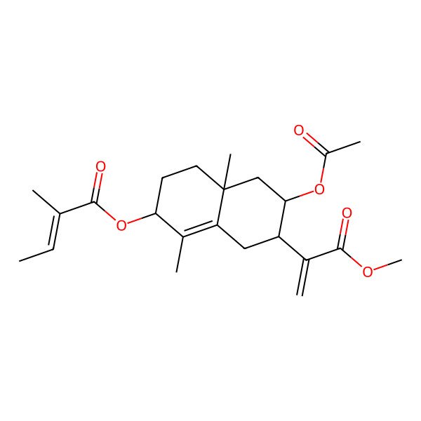 2D Structure of [(2S,4aR,6R,7R)-6-acetyloxy-7-(3-methoxy-3-oxoprop-1-en-2-yl)-1,4a-dimethyl-3,4,5,6,7,8-hexahydro-2H-naphthalen-2-yl] (Z)-2-methylbut-2-enoate