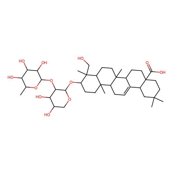 2D Structure of (4aR,6aS,6aS,6bR,8aR,9R,10S,12aR,14bS)-10-[(2S,3R,4S,5S)-4,5-dihydroxy-3-[(2S,3R,4R,5R,6S)-3,4,5-trihydroxy-6-methyloxan-2-yl]oxyoxan-2-yl]oxy-9-(hydroxymethyl)-2,2,6b,9,12a-pentamethyl-3,4,5,6,6a,6a,7,8,8a,10,11,12,13,14b-tetradecahydro-1H-picene-4a-carboxylic acid