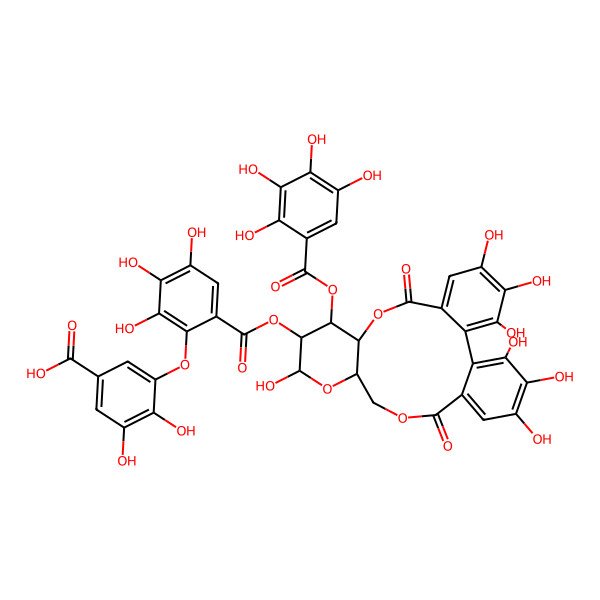 2D Structure of 3-[6-[[(10R,11S,12R,13R,15R)-3,4,5,13,21,22,23-heptahydroxy-8,18-dioxo-11-(2,3,4,5-tetrahydroxybenzoyl)oxy-9,14,17-trioxatetracyclo[17.4.0.02,7.010,15]tricosa-1(23),2,4,6,19,21-hexaen-12-yl]oxycarbonyl]-2,3,4-trihydroxyphenoxy]-4,5-dihydroxybenzoic acid