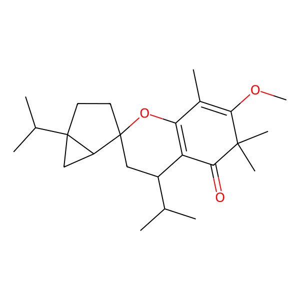 2D Structure of (1'S,2R,4S,5'R)-7-methoxy-6,6,8-trimethyl-1',4-di(propan-2-yl)spiro[3,4-dihydrochromene-2,4'-bicyclo[3.1.0]hexane]-5-one