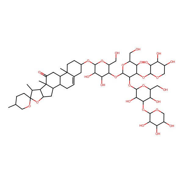 2D Structure of (1R,2S,4S,5'R,6R,7S,8R,9S,12S,13R,16S)-16-[(2R,3R,4R,5R,6R)-5-[(2S,3R,4S,5R,6R)-3-[(2S,3R,4S,5R,6R)-3,5-dihydroxy-6-(hydroxymethyl)-4-[(2S,3R,4S,5S)-3,4,5-trihydroxyoxan-2-yl]oxyoxan-2-yl]oxy-5-hydroxy-6-(hydroxymethyl)-4-[(2S,3R,4S,5R)-3,4,5-trihydroxyoxan-2-yl]oxyoxan-2-yl]oxy-3,4-dihydroxy-6-(hydroxymethyl)oxan-2-yl]oxy-5',7,9,13-tetramethylspiro[5-oxapentacyclo[10.8.0.02,9.04,8.013,18]icos-18-ene-6,2'-oxane]-10-one