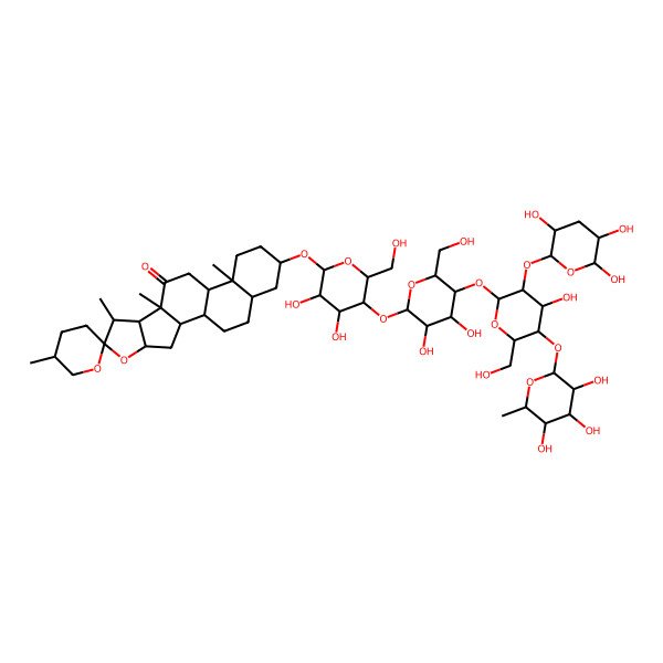 2D Structure of (1R,2S,4S,5'S,6R,7S,8R,9S,12S,13S,16S,18S)-16-[(2S,3S,4S,5S,6S)-5-[(2R,3S,4S,5R,6S)-3,4-dihydroxy-5-[(2S,3R,4S,5R,6R)-4-hydroxy-6-(hydroxymethyl)-5-[(2S,3R,4R,5R,6S)-3,4,5-trihydroxy-6-methyloxan-2-yl]oxy-3-[(2S,3S,5R,6S)-3,5,6-trihydroxyoxan-2-yl]oxyoxan-2-yl]oxy-6-(hydroxymethyl)oxan-2-yl]oxy-3,4-dihydroxy-6-(hydroxymethyl)oxan-2-yl]oxy-5',7,9,13-tetramethylspiro[5-oxapentacyclo[10.8.0.02,9.04,8.013,18]icosane-6,2'-oxane]-10-one