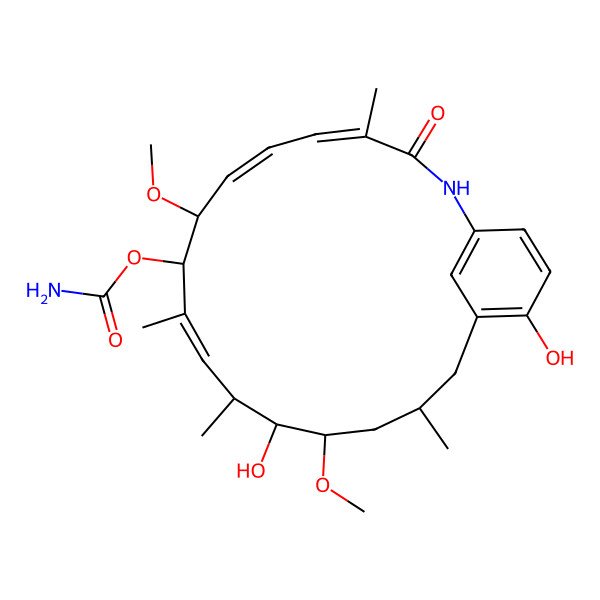 2D Structure of (13,19-Dihydroxy-8,14-dimethoxy-4,10,12,16-tetramethyl-3-oxo-2-azabicyclo[16.3.1]docosa-1(22),4,6,10,18,20-hexaen-9-yl) carbamate