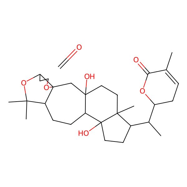 2D Structure of 1,14-Dihydroxy-9,9,18-trimethyl-17-[1-(5-methyl-6-oxo-2,3-dihydropyran-2-yl)ethyl]-4,8-dioxapentacyclo[11.7.0.03,7.03,10.014,18]icosan-5-one