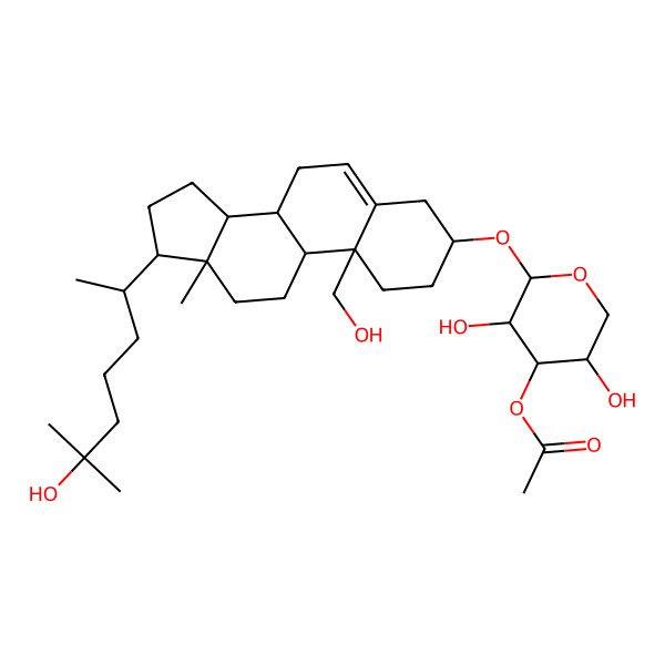 2D Structure of [(2S,3S,4R,5R)-3,5-dihydroxy-2-[[(3S,8S,9S,10S,13R,14S,17R)-10-(hydroxymethyl)-17-[(2R)-6-hydroxy-6-methylheptan-2-yl]-13-methyl-2,3,4,7,8,9,11,12,14,15,16,17-dodecahydro-1H-cyclopenta[a]phenanthren-3-yl]oxy]oxan-4-yl] acetate