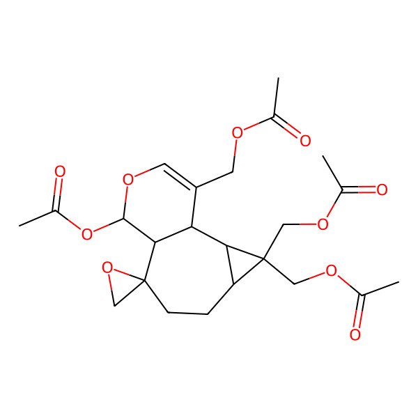 2D Structure of [(1R,2S,4S,7S,8R,9R)-9-acetyloxy-3,3-bis(acetyloxymethyl)spiro[10-oxatricyclo[6.4.0.02,4]dodec-11-ene-7,2'-oxirane]-12-yl]methyl acetate