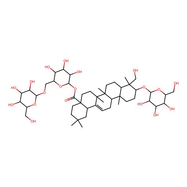 2D Structure of [(2S,3R,4S,5S,6R)-3,4,5-trihydroxy-6-[[(2R,3R,4S,5S,6R)-3,4,5-trihydroxy-6-(hydroxymethyl)oxan-2-yl]oxymethyl]oxan-2-yl] (4aS,6aR,6aS,6bR,8aR,9R,10S,12aR,14bS)-9-(hydroxymethyl)-2,2,6a,6b,9,12a-hexamethyl-10-[(2R,3R,4S,5S,6R)-3,4,5-trihydroxy-6-(hydroxymethyl)oxan-2-yl]oxy-1,3,4,5,6,6a,7,8,8a,10,11,12,13,14b-tetradecahydropicene-4a-carboxylate