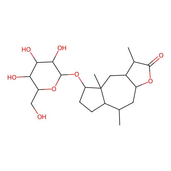 2D Structure of 1,5,8a-Trimethyl-8-[3,4,5-trihydroxy-6-(hydroxymethyl)oxan-2-yl]oxy-1,3a,4,5,5a,6,7,8,9,9a-decahydroazuleno[6,5-b]furan-2-one
