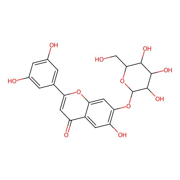 2D Structure of 2-(3,5-dihydroxyphenyl)-6-hydroxy-7-[(2S,3R,4S,5S,6R)-3,4,5-trihydroxy-6-(hydroxymethyl)oxan-2-yl]oxychromen-4-one