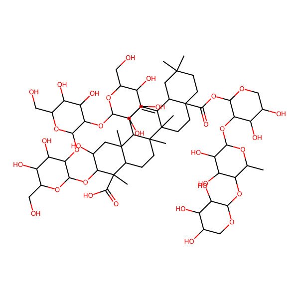 2D Structure of 3-[3-[4,5-Dihydroxy-6-(hydroxymethyl)-3-[3,4,5-trihydroxy-6-(hydroxymethyl)oxan-2-yl]oxyoxan-2-yl]oxy-4,5-dihydroxy-6-(hydroxymethyl)oxan-2-yl]oxy-8a-[3-[3,4-dihydroxy-6-methyl-5-(3,4,5-trihydroxyoxan-2-yl)oxyoxan-2-yl]oxy-4,5-dihydroxyoxan-2-yl]oxycarbonyl-2-hydroxy-4,6a,6b,11,11,14b-hexamethyl-1,2,3,4a,5,6,7,8,9,10,12,12a,14,14a-tetradecahydropicene-4-carboxylic acid