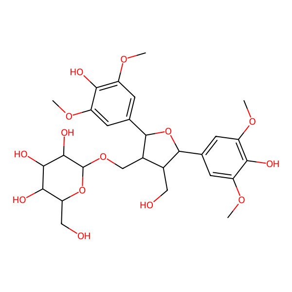 2D Structure of (2R,3R,4S,5S,6R)-2-[[(2S,3R,4R,5S)-2,5-bis(4-hydroxy-3,5-dimethoxyphenyl)-4-(hydroxymethyl)oxolan-3-yl]methoxy]-6-(hydroxymethyl)oxane-3,4,5-triol