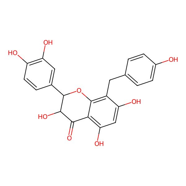 2D Structure of (2S,3R)-2-(3,4-dihydroxyphenyl)-3,5,7-trihydroxy-8-[(4-hydroxyphenyl)methyl]-2,3-dihydrochromen-4-one