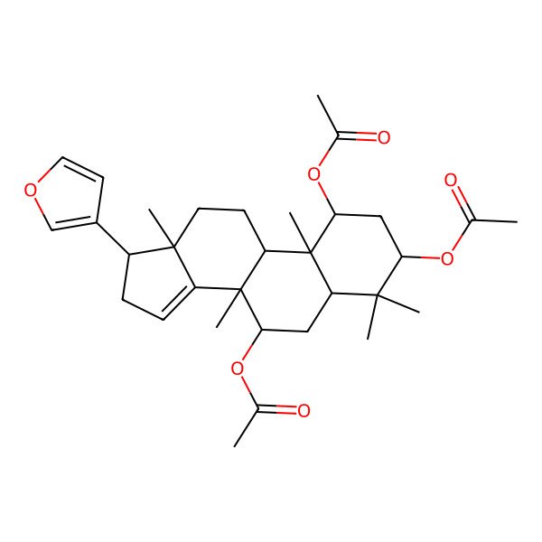 2D Structure of [1,3-diacetyloxy-17-(furan-3-yl)-4,4,8,10,13-pentamethyl-2,3,5,6,7,9,11,12,16,17-decahydro-1H-cyclopenta[a]phenanthren-7-yl] acetate