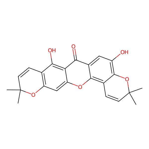 2D Structure of 10,15-Dihydroxy-7,7,19,19-tetramethyl-2,8,20-trioxapentacyclo[12.8.0.03,12.04,9.016,21]docosa-1(22),3,5,9,11,14,16(21),17-octaen-13-one