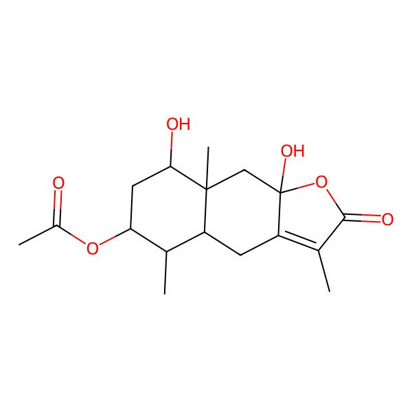 2D Structure of [(4aR,5R,6S,8R,8aS,9aR)-8,9a-dihydroxy-3,5,8a-trimethyl-2-oxo-4a,5,6,7,8,9-hexahydro-4H-benzo[f][1]benzofuran-6-yl] acetate