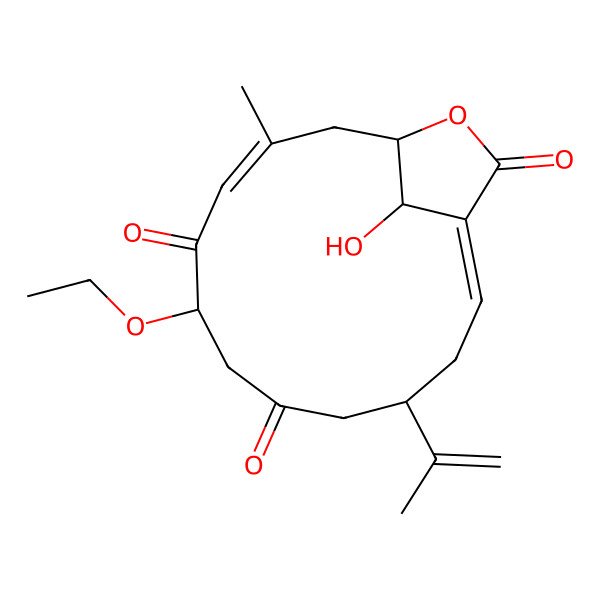 2D Structure of (1Z,4R,8S,10Z,13R,16S)-8-ethoxy-16-hydroxy-11-methyl-4-prop-1-en-2-yl-14-oxabicyclo[11.2.1]hexadeca-1,10-diene-6,9,15-trione