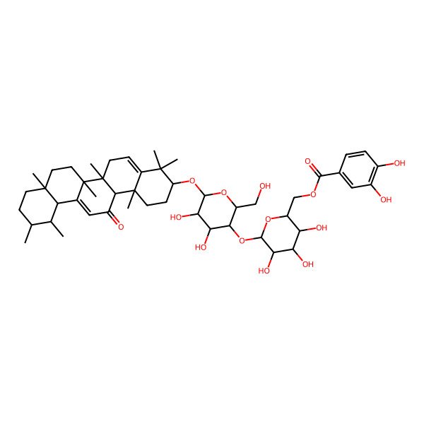 2D Structure of [6-[6-[(4,4,6a,6b,8a,11,12,14b-Octamethyl-14-oxo-1,2,3,6,7,8,9,10,11,12,12a,14a-dodecahydropicen-3-yl)oxy]-4,5-dihydroxy-2-(hydroxymethyl)oxan-3-yl]oxy-3,4,5-trihydroxyoxan-2-yl]methyl 3,4-dihydroxybenzoate
