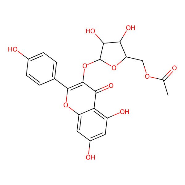2D Structure of [(2R,3S,4S,5R)-5-[5,7-dihydroxy-2-(4-hydroxyphenyl)-4-oxochromen-3-yl]oxy-3,4-dihydroxyoxolan-2-yl]methyl acetate