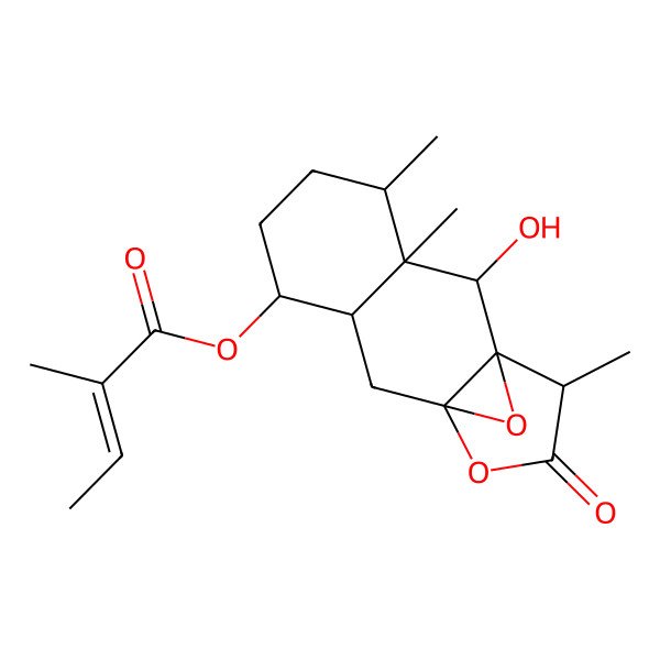 2D Structure of (2-Hydroxy-3,4,13-trimethyl-12-oxo-11,14-dioxatetracyclo[8.3.1.01,10.03,8]tetradecan-7-yl) 2-methylbut-2-enoate