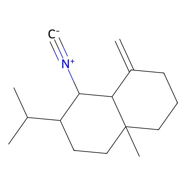 2D Structure of Naphthalene, decahydro-1-isocyano-4a-methyl-8-methylene-2-(1-methylethyl)-, (1alpha,2beta,4aalpha,8aalpha)-