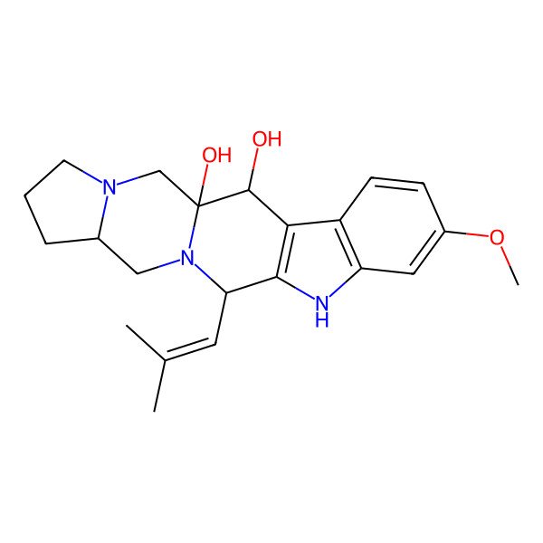 2D Structure of (1R,2S,12S,15S)-7-methoxy-12-(2-methylprop-1-enyl)-10,13,19-triazapentacyclo[11.7.0.03,11.04,9.015,19]icosa-3(11),4(9),5,7-tetraene-1,2-diol